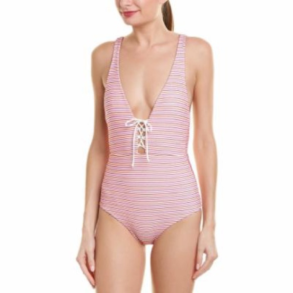 Onia one piece swimsuit striped size medium